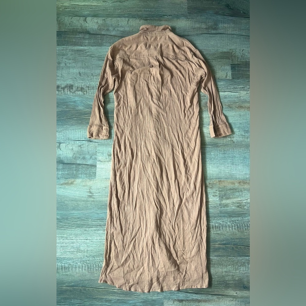 Free People Cotton Tan Button-Front Maxi Shirt Dress Size S - Picture 5 of 7